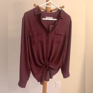 Maroon versatile button down beautiful loose blouse, large (fits more like M)